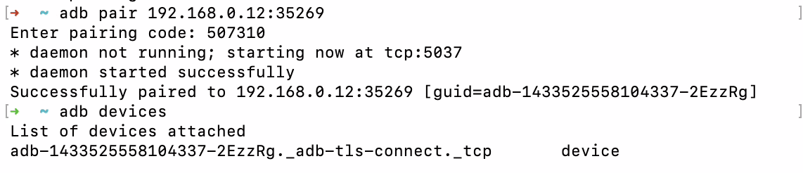 adb pair sukses dan sukses