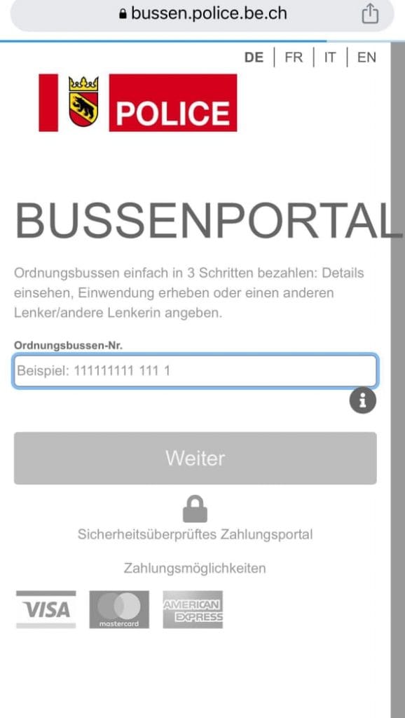 website cek nomor tilang swiss wilayah bern