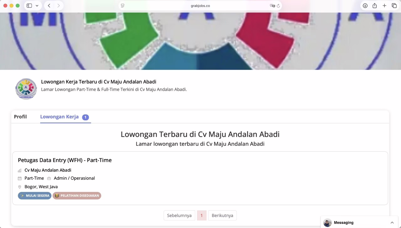 Penipuan Lowongan Kerja CV MAJU ANDALAN ABADI di Grabjobs.co